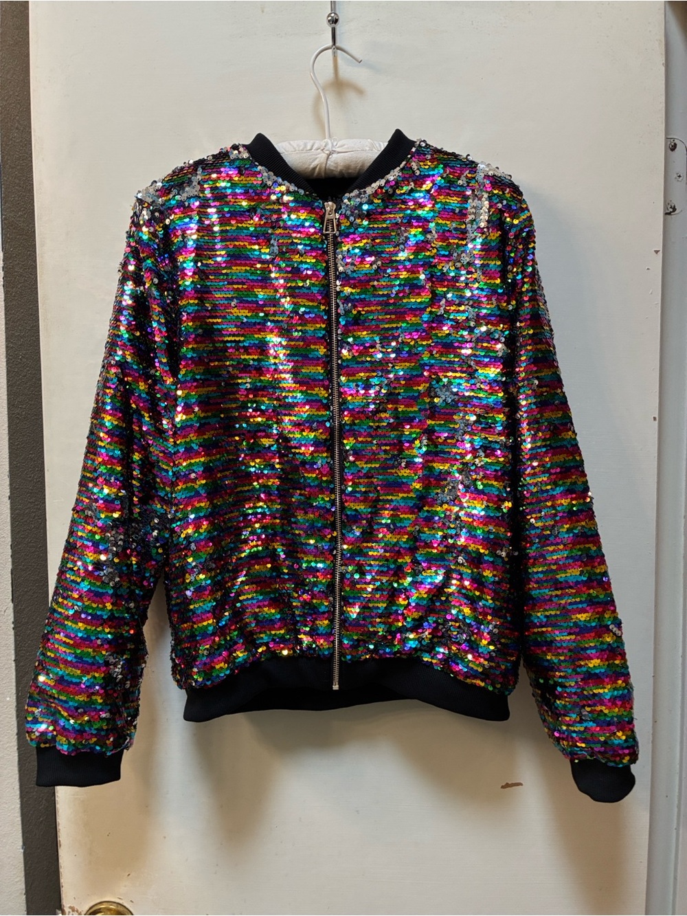 NWT Rainbow Sequin Bomber Jacket Medium | Glam Festival | Disco Party| Statement